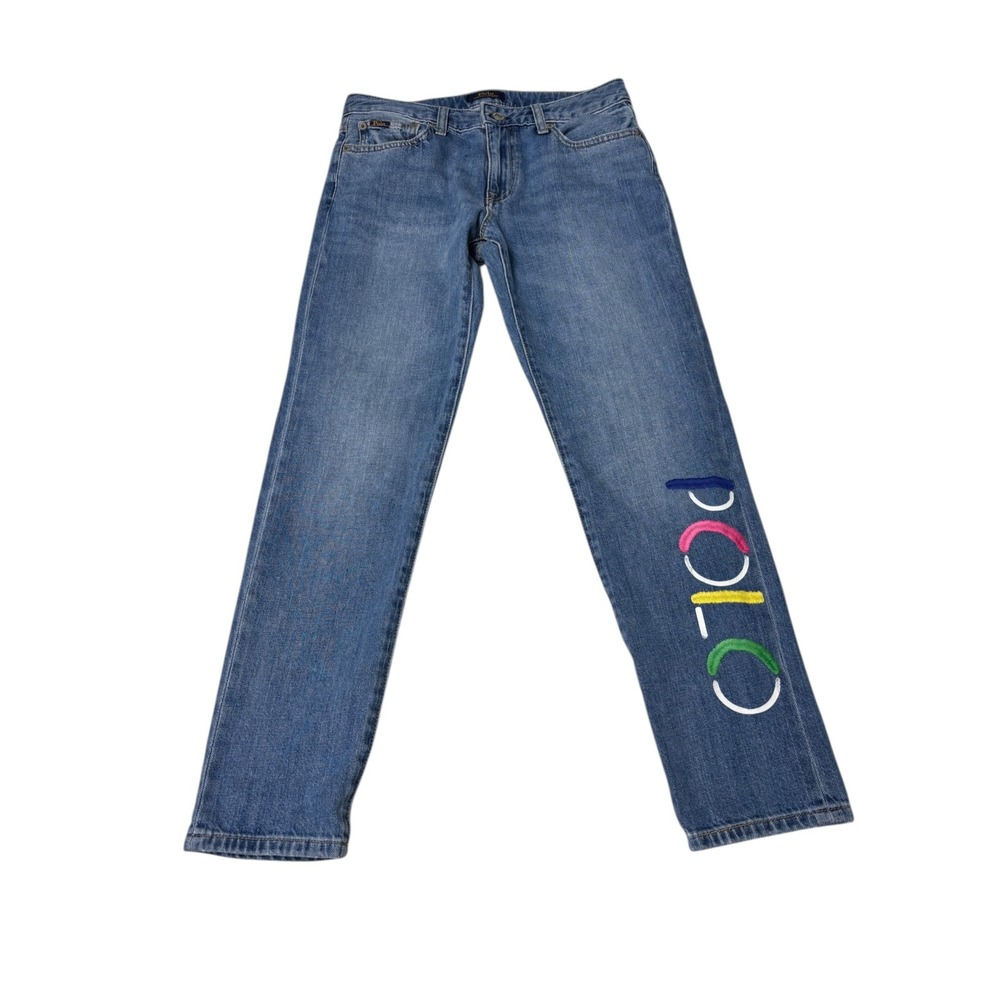 Polo Ralph Lauren The Slim Boyfriend Jeans Blue Embroidered Logo Women W28X26